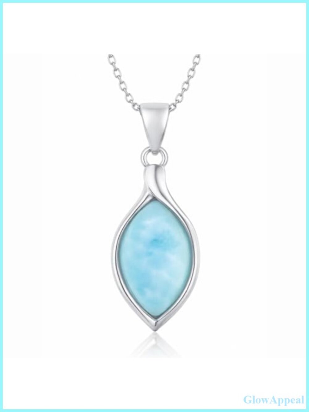 Natural Larimar Pendant Necklace 925 Sterling Silver Marquise Rhodium
